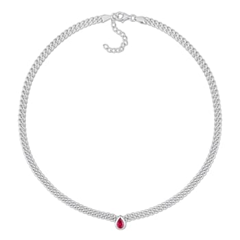 1 1/7 CT TGW Pear Created Ruby Curb Link Chain Necklace in Sterling Silver