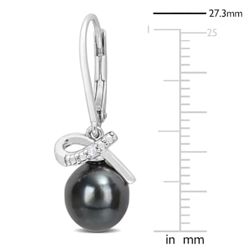 8-9MM Black Tahitian Cultured Pearl and Diamond Accent LeverBack
Earrings in Sterling Silver