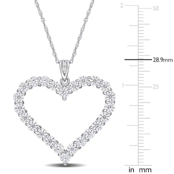 2 2/5 CT DEW Created Moissanite Heart Pendant with Chain in Sterling Silver
