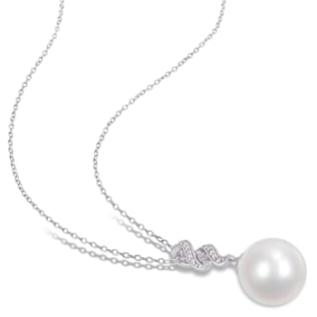 11-12MM Freshwater Cultured Pearl and Diamond Twist Pendant with Chain
in Sterling Silver