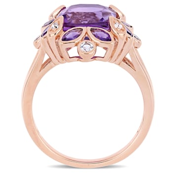 3 1/3 CT TGW Amethyst and Topaz Floral Ring in Rose Gold Plated Sterling Silver