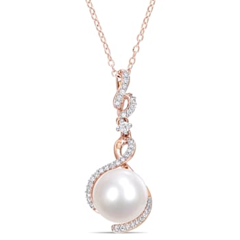 10-10.5MM Freshwater Cultured Pearl and 1/6 CT TW Diamond Pendant in
Rose Plated Sterling Silver