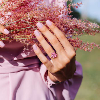 2 4/5 CT TGW Pink Topaz and Diamond Accent Floral Ring in 10K White Gold