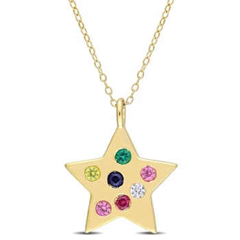 3/5 CT TGW Multi-Color Gemstones Star Pendant with Chain in Yellow
Plated Sterling Silver