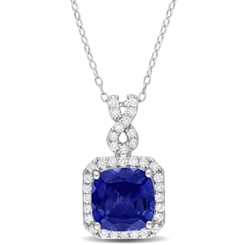 6 2/5 CT TGW Simulated Tanzanite and Created White Sapphire Pendant with
Chain in Sterling Silver