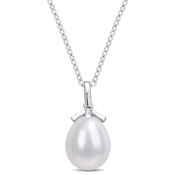 8.5-9MM Freshwater Cultured Pearl Drop Pendant with Chain in Sterling Silver