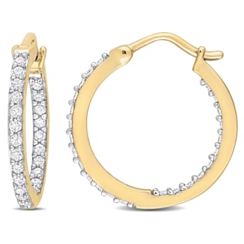 1/2 CT TDW Diamond Inside Outside Hoop Earrings in 10k Yellow Gold