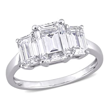 2-3/4 CT DEW Created Moissanite 3-Stone Engagement Ring in 10K White Gold