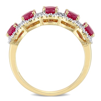 1 3/4 CT TGW Ruby and 1/5 CT TW Diamond Semi-Eternity Ring in 14K Yellow Gold