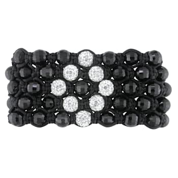 Shambhala Cuff Bracelet on Black Silk Cord with Black and White Cubic
Zirconia and Crystal Beads
