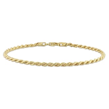 2.2mm Rope Chain Bracelet in 18k Yellow Gold Plated Sterling Silver, 7.5 in