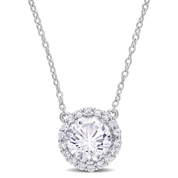 2 3/4 CT TGW Created White Sapphire Solitaire Halo Drop Pendant with
Chain in Sterling Silver
