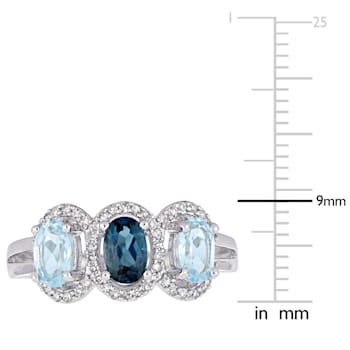 1 3/5 CT TGW London Blue and Sky Blue Topaz with 1/5 CT TW Diamond
3-Stone Ring in Sterling Silver