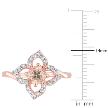 4/5 CTW Morganite and White Topaz Floral Ring in Rose Plated Sterling Silver