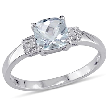 4/5 CT TGW Aquamarine and Diamond Accent 3-Stone Ring in Sterling Silver
