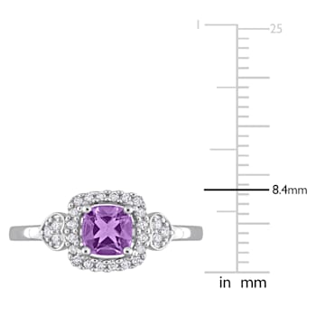 5/8 CT TGW Amethyst and 1/10 CT TW Diamond Halo Ring in Sterling Silver