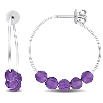 1 1/2 CT TGW Amethyst Bead Hoop Earrings in Sterling Silver