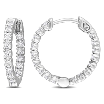 1/2 CT TW Diamond Hoop Earrings in 14K White Gold