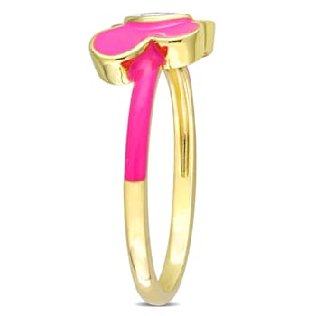 1/8 CT TGW Created White Sapphire Butterfly Pink Enamel Ring in Yellow
Plated Sterling Silver