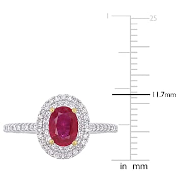 7/8 CT TGW Oval Ruby and 1/3 CT TW Diamond Double Halo Ring in 2-tone
14K White & Yellow Gold