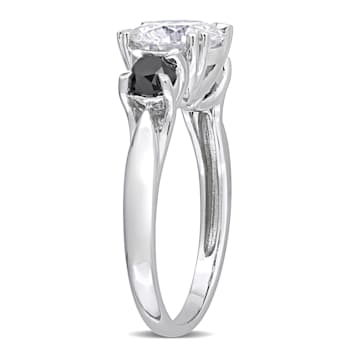 2 CT DEW Created Moissanite and 3/4 CT TW Black Diamond 3-Stone
Engagement Ring in 10K White Gold