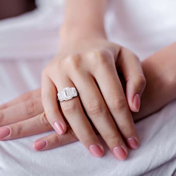 3 CT TW Lab-Grown Diamond Halo 3-Stone Ring in 14K White Gold