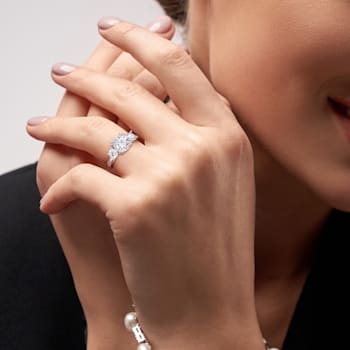 2-3/5 CT DEW Created Moissanite 3-Stone Engagement Ring in 10K White Gold