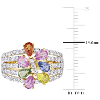 2 7/8 CT TGW Multi-Color Sapphire Floral Ring in 14K Yellow Gold