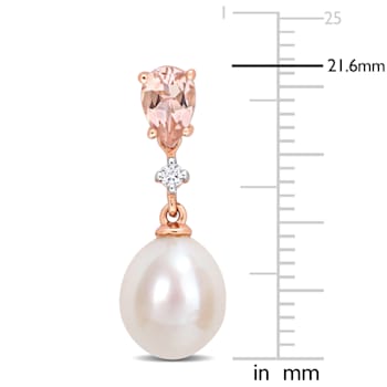 8-8.5MM Freshwater Cultured Pearl, 4/5 CT TGW Morganite, Diamond Accent
Earrings in 14K Rose Gold