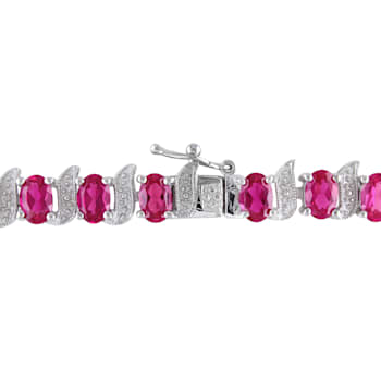 18 CT TGW Created Ruby and Diamond S-Link Bracelet in Sterling Silver