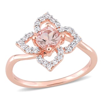4/5 CTW Morganite and White Topaz Floral Ring in Rose Plated Sterling Silver