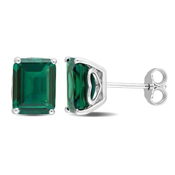 4 5/8 CT TGW Octagon Created Emerald Stud Earrings in Sterling Silver