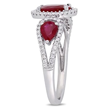 2 1/6 CT TGW Ruby and 1/3 CT TW Diamond Three Stone Ring in 14K White Gold