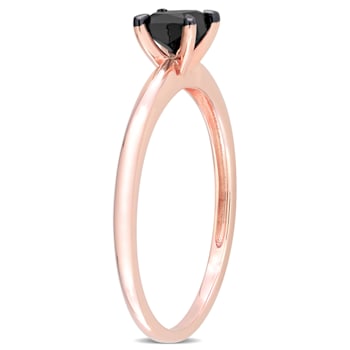1/2 ct Black Diamond Solitaire Engagement Ring in 14K Rose Gold