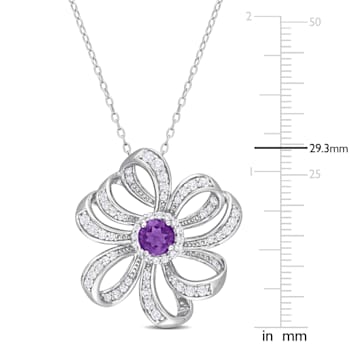 2 CT TGW African Amethyst and White Topaz Flower Pendant with Chain in
Sterling Silver