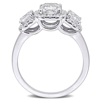 3 CT TW Lab-Grown Diamond Halo 3-Stone Ring in 14K White Gold