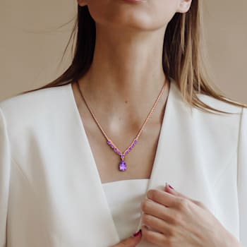2 1/3 CT TGW Amethyst Lariat Necklace in Rose Plated Sterling Silver