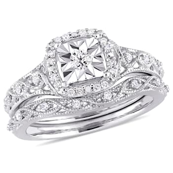 1/5 CT TW Diamond Halo Vintage Ring in Sterling Silver