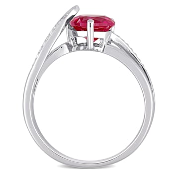 1 5/8 CT TGW Created Ruby and Diamond Accent Heart Ring in Sterling Silver