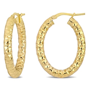31MM Diamond Cut Hoop Earrings in 18K Yellow Gold Over Sterling Silver