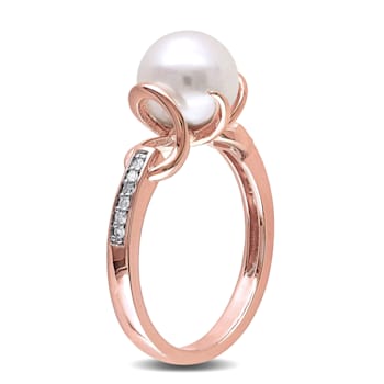 8-8.5MM Freshwater Cultured Pearl and Diamond Solitaire Twist Ring in
Rose Plated Sterling Silver