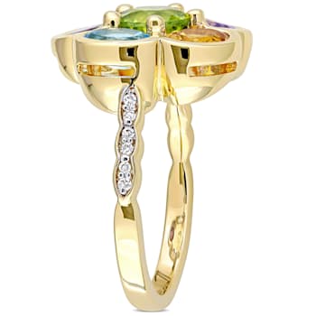 3 3/8 CTW Multi-Gemstone and Diamond Accent Floral Ring in Yellow Plated
Sterling Silver