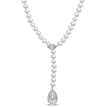 7-7.5 MM Freshwater Cultured Pearl Drop Necklace in Sterling Silver