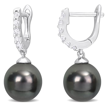8.5-9MM Black Tahitian Pearl and 3/8 CT TGW White Topaz Drop Cuff
Earrings in Sterling Silver