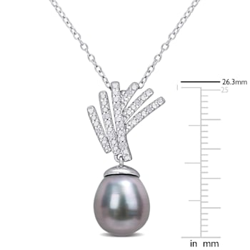 9.5-10MM Black Tahitian Cultured Pearl and Diamond Accent Pendant with
Chain in Sterling Silver