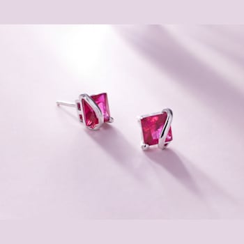 2-1/3ctw Created Ruby Stud Earrings in Sterling Silver