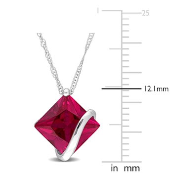 3.06 CT TGW Created Ruby Square Pendant with Chain in 10K White Gold