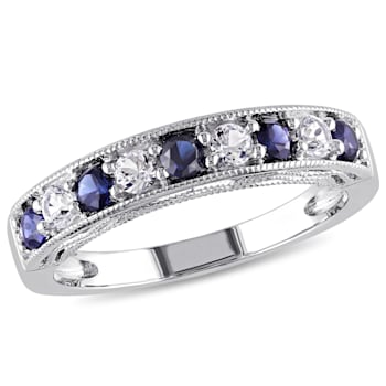 4/5 CTW Created Blue and Created White Sapphire Anniversary Band in
Sterling Silver