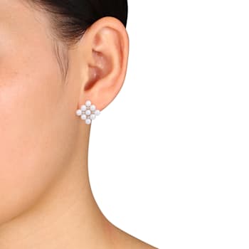4-4.5MM Cultured Freshwater Pearl and Diamond Accent Stud Earrings in
Sterling Silver