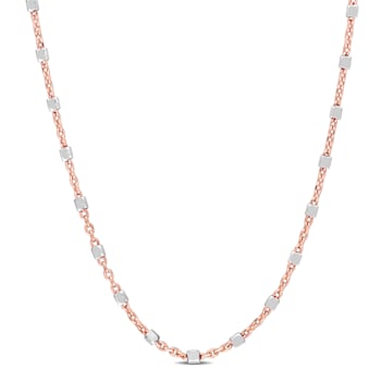 1.3MM White Beaded Chain Necklace in Rose Plated Sterling Silver